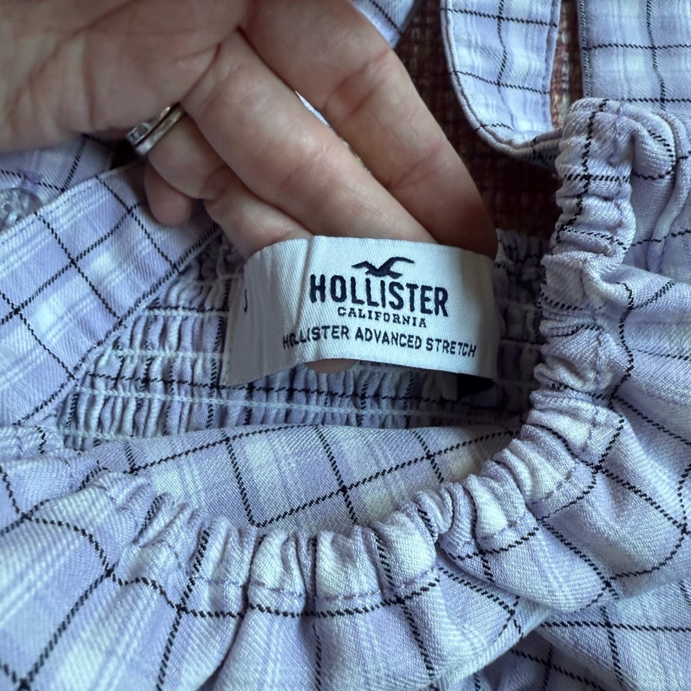 Hollister Small Purple Plaid Sleeveless Smocked Crop Top - Picture 6 of 8